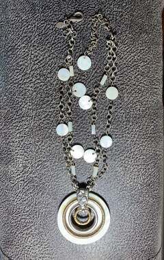Chico’s Shell silver tone large medallion Necklace